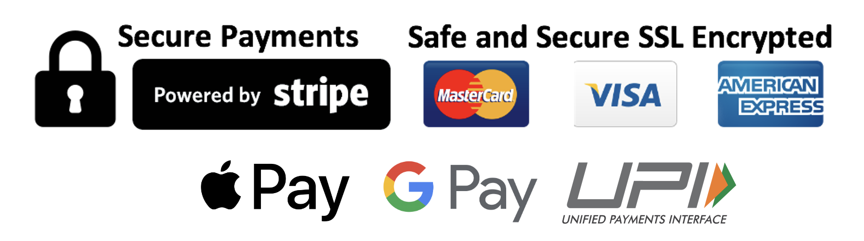 Powered by Stripe, Mastercard, Visa, and American Express